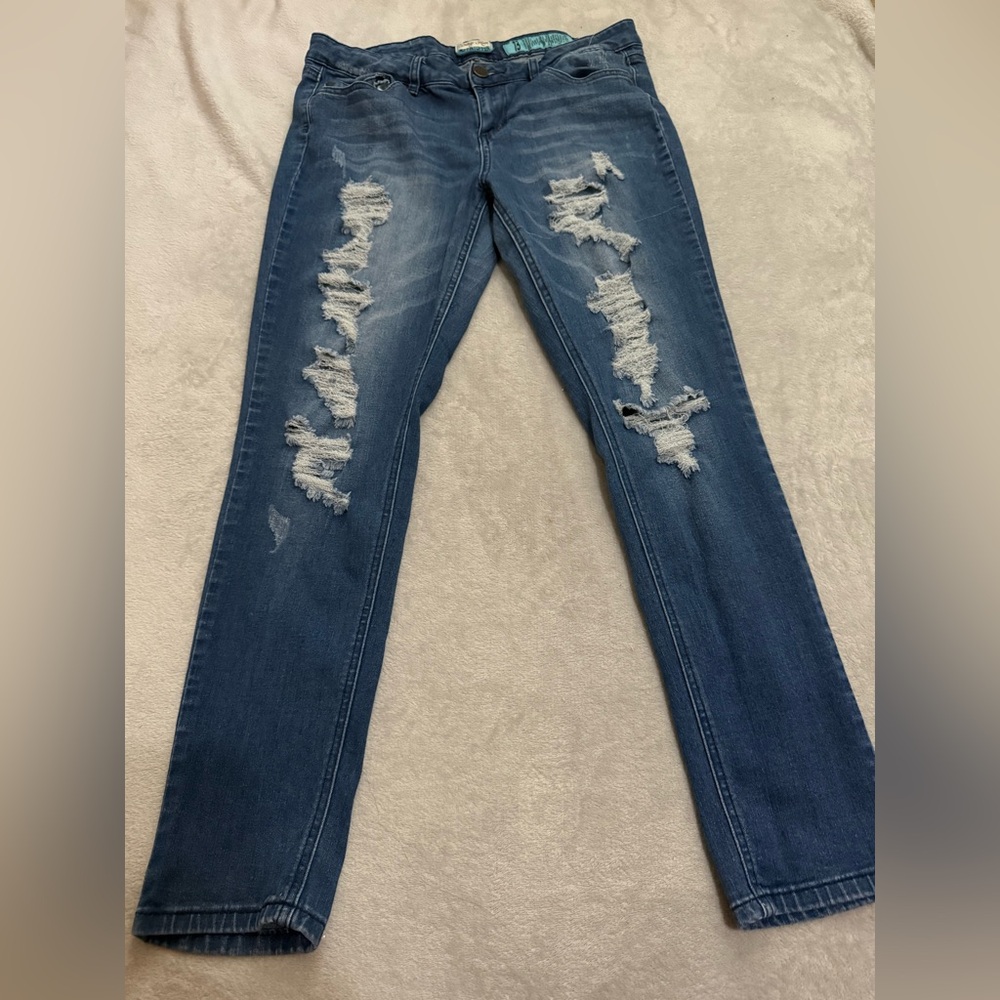 Indigo Rein Women's Ripped Blue Skinny Jeans
